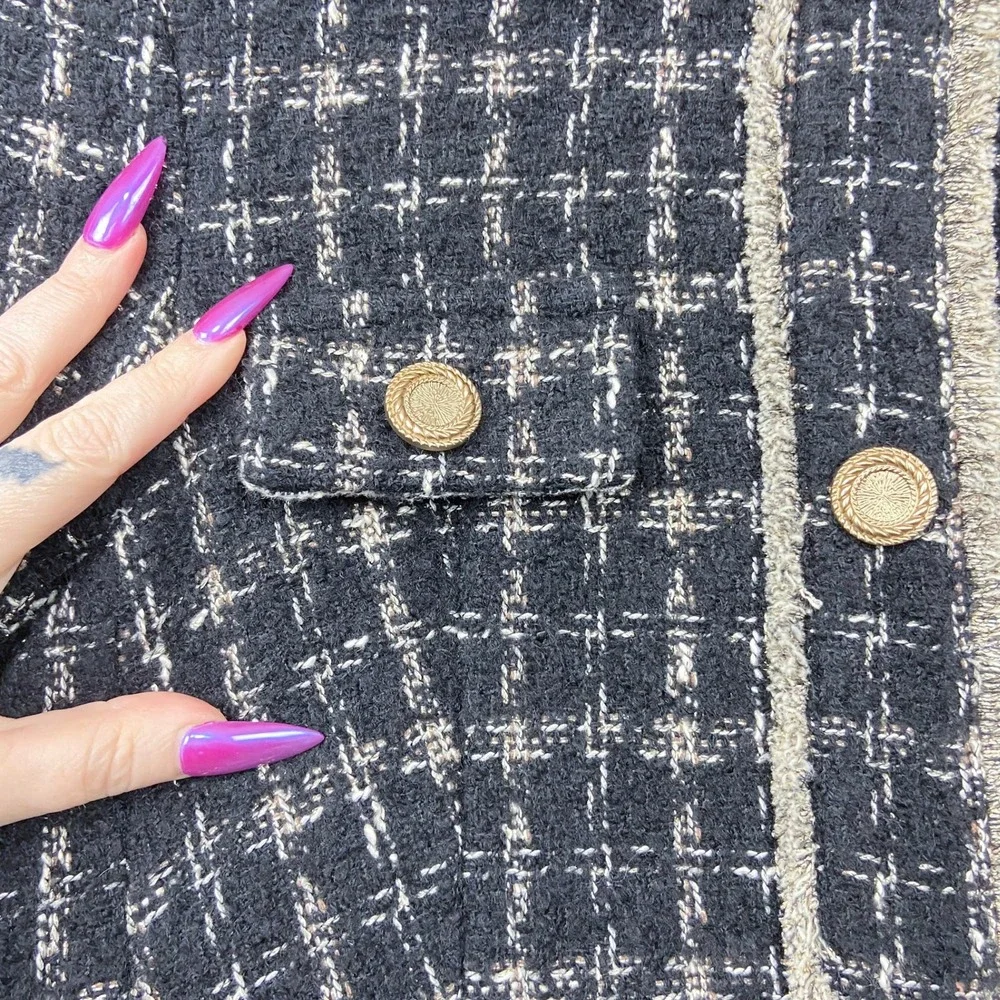 gstudio Black Tweed Long Coat Size 55 US XS-S‎ Gold Buttons Gossip Girl Glam